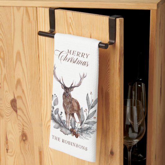Antlered Deer Buck Wreath Merry Kerstmis Kitchen Theedoek (Derde Gevouwen)