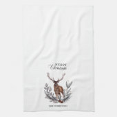 Antlered Deer Buck Wreath Merry Kerstmis Theedoek (Verticaal)