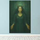 Antlered Moon Guardian – Forest Mystic Goddess Art Canvas Afdruk (Insitu (Houten vloer))