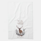 Antlered Oh Deer Buck Wreath Merry Kerstmis Theedoek (Verticaal)