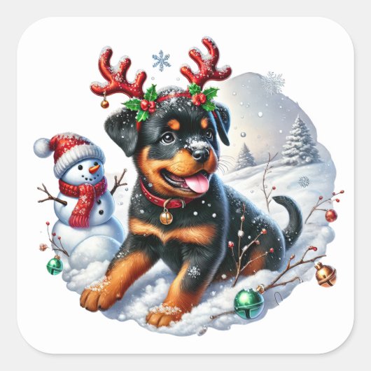 Antlered Pup, Kerstmagie! Vierkante Sticker (Voorkant)