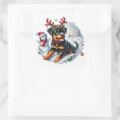 Antlered Pup, Kerstmagie! Vierkante Sticker (Tas)