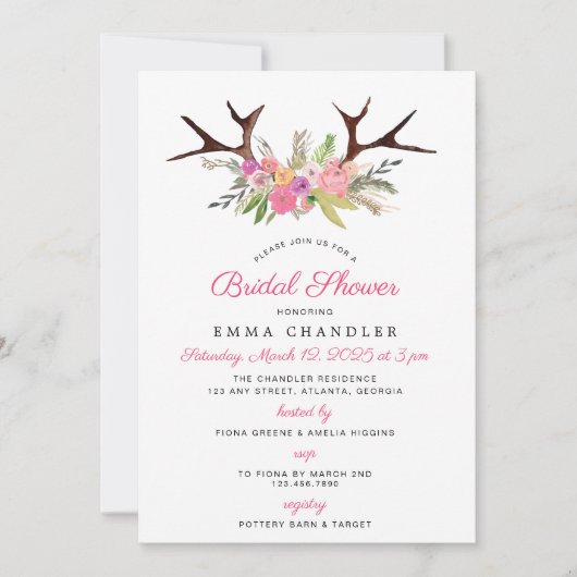 Antlers and Flowers Rustiek Vrijgezellenfeest Kaart (Voorkant)