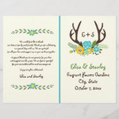 Antlers & aqua flower monogram bruiloft programma (Voorkant)