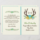 Antlers & aqua flower monogram bruiloft programma (Voorkant / Achterkant)