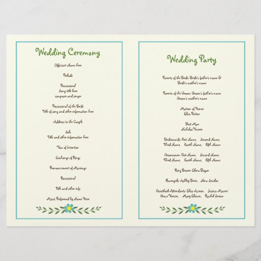 Antlers & aqua flower monogram bruiloft programma (Achterkant)