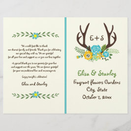 Antlers & aqua flower monogram bruiloft programma
