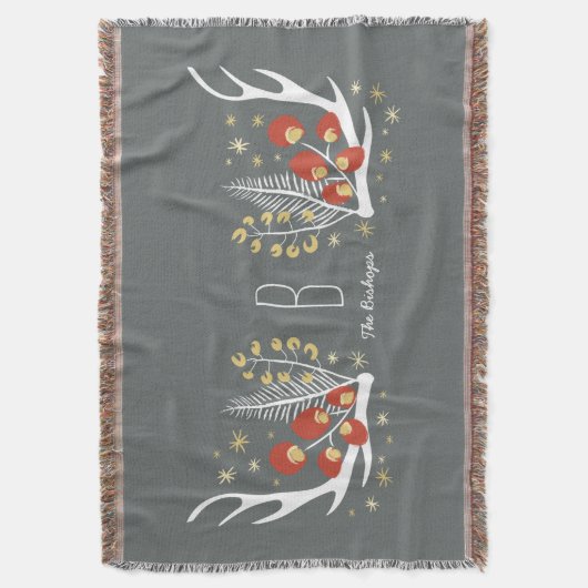 Antlers Berries en Pine | Throw Blanket Deken (Voorkant Verticaal)