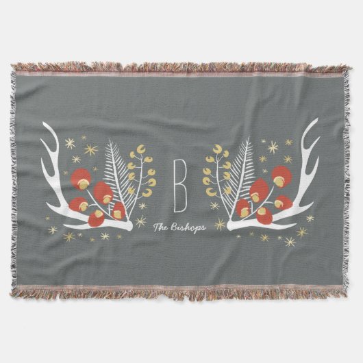 Antlers Berries en Pine | Throw Blanket Deken (Voorkant)