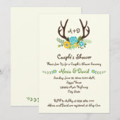 Antlers & bloemen monogram bruiloft koppels douche kaart (Voorkant / Achterkant)