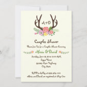 Antlers & bloemen monogram bruiloft koppels douche kaart (Voorkant)