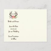 Antlers & bloemen monogram bruiloft Save the Date Aankondigingskaart (Achterkant)