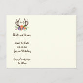 Antlers & bloemen monogram bruiloft Save the Date Aankondigingskaart (Achterkant)