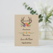 Antlers & bloemen monogram bruiloft Save the Date Aankondigingskaart (Staand voorkant)