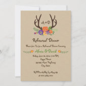 Antlers bloemenmonogram bruiloft repetitie diner kaart (Voorkant)