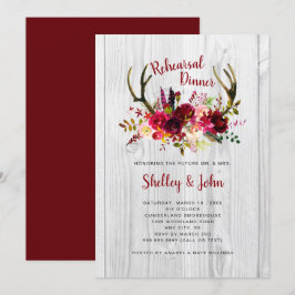 Antlers Burgundy Floral Rehearsal Dinner nodigt ui Kaart