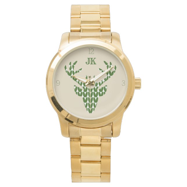Antlers Deer Hunter Xmas Aangepaste Initialen Horloge (Voorkant)