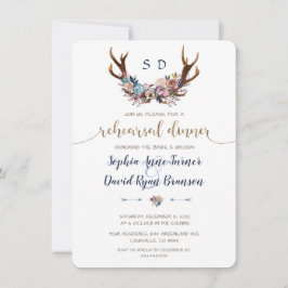 Antlers Dusty Blue Blush Floral Rehearsal Dinner Kaart