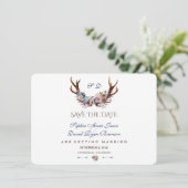 Antlers Dusty Blue Pink Floral Save the Date (Staand voorkant)