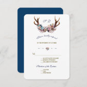 Antlers Dusty Blue Pink Floral | Weddenschap RSVP (Voorkant / Achterkant)