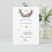 Antlers Dusty Blue Pink Floral | Weddenschap RSVP (Staand voorkant)