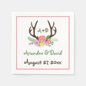 Antlers en bloemen bos monogram bruiloft servet (Voorkant)