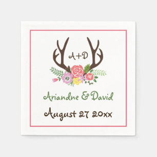 Antlers en bloemen bos monogram bruiloft servet