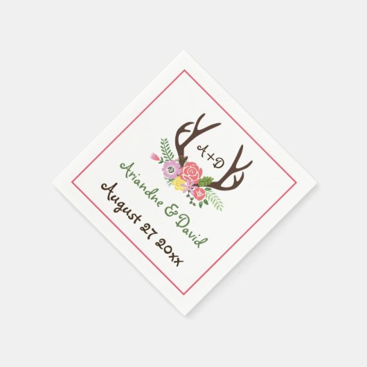 Antlers en bloemen bos monogram bruiloft servet (Hoek)