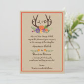 Antlers en bloemen monogram kraft papier bruiloft kaart (Staand voorkant)