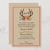 Antlers en bloemen monogram kraft papier bruiloft kaart (Voorkant / Achterkant)