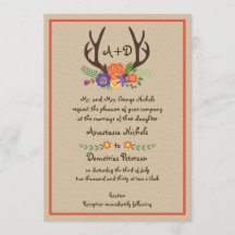 Antlers en bloemen monogram kraft papier bruiloft