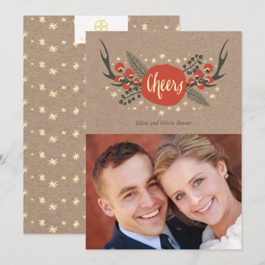 Antlers en Pine Holiday Fotokaart Feestdagenkaart (Voorkant / Achterkant)