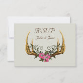 Antlers en Roze Rozen RSVP-kaart RSVP Kaartje (Voorkant)