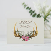 Antlers en Roze Rozen RSVP-kaart RSVP Kaartje (Staand voorkant)
