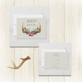 Antlers en Roze Rozen RSVP-kaart RSVP Kaartje