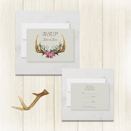 Antlers en Roze Rozen RSVP-kaart RSVP Kaartje