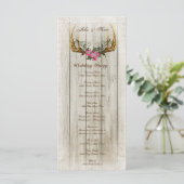 Antlers en Rozen Roze Bruiloft Programma Programmakaart (Staand voorkant)