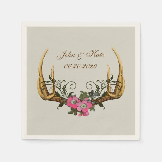 Antlers en Rozen Roze Trouwservetten Servet (Voorkant)