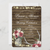 Antlers en String Lights Rustic Burgundy Floral I Kaart (Voorkant)