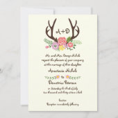 Antlers en wilde bloemen monogram woodlandbruiloft kaart (Voorkant)