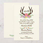 Antlers en wilde bloemen monogram woodlandbruiloft kaart (Voorkant / Achterkant)
