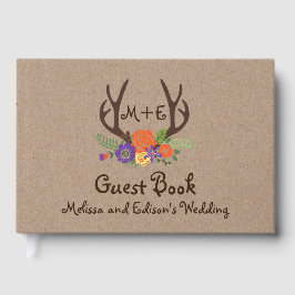 Antlers flormonogram boho bruiloft gastboek gastenboek