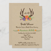 Antlers & Flowers monogram bruiloft vrijgezellenfe Kaart (Voorkant / Achterkant)