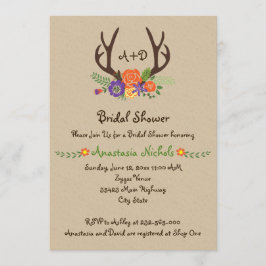 Antlers & Flowers monogram bruiloft vrijgezellenfe Kaart