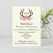 Antlers & Flowers monogram bruiloft vrijgezellenfe Kaart (Staand voorkant)