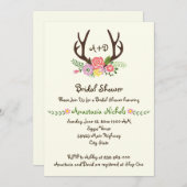 Antlers & Flowers monogram bruiloft vrijgezellenfe Kaart (Voorkant / Achterkant)