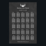 Antlers & Heart Tying The Knot Seating Chart 250 Poster<br><div class="desc">Uniek huwelijksontwerp met antilens met licht en een hart,  op een krijtbordachtergrond,  waardoor het perfect is voor de plattelands-,  land-,  schuur- of westerne bruiloft. Gebruik het gereedschap Aanpassen om uw gegevens toe te voegen. Ga voor meer informatie naar mijn Rustic Deer Antlers & Heart Wedding Collectie.</div>