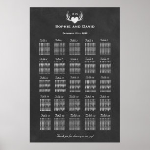 Antlers & Heart Tying The Knot Seating Chart 250 Poster
