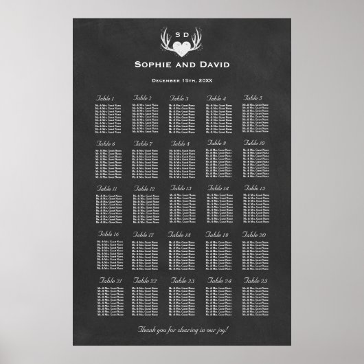 Antlers & Heart Tying The Knot Seating Chart 250 Poster (Voorkant)