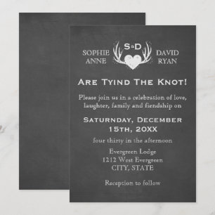 Antlers & Heart Tying The Knot Wedding Invitation Kaart